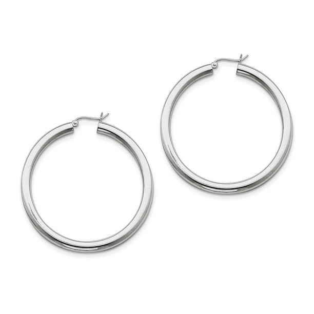 Sterling Silver Rhodium-plated 4mm Round Hoop Earrings Sterling Silver Rhodium-plated 4mm Round Hoop Earrings